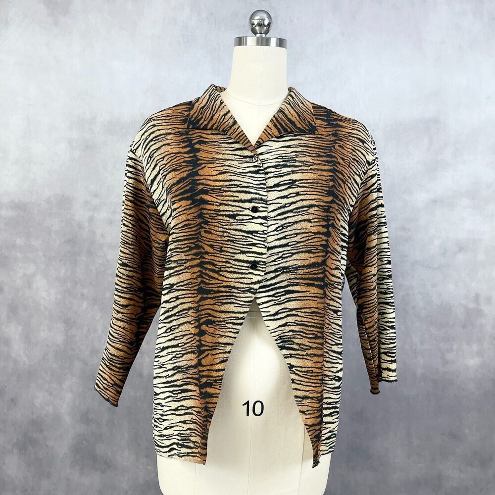 VTG Cactus Flower‎ Womens Western Blouse Size Medium Zebra Stripe Cowgirl Rodeo